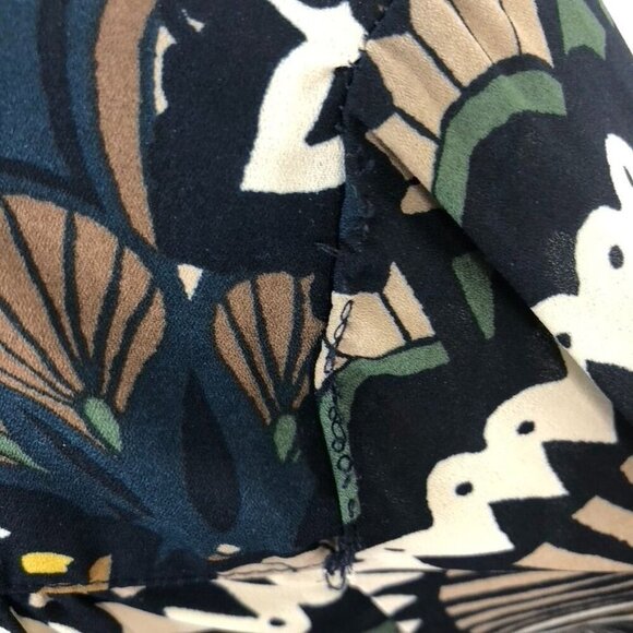 H&M Floral Print Long Sleeve V-Neck Blouse Size 4 Button Front Brown Blue Office - Picture 7 of 14